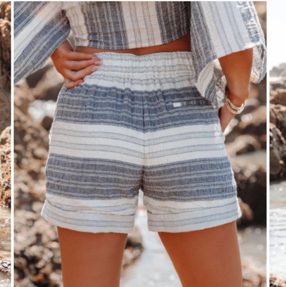 VICI Flawless Striped Linen Tie Front Top + Cuffed Linen Shorts - Picture 2 of 4